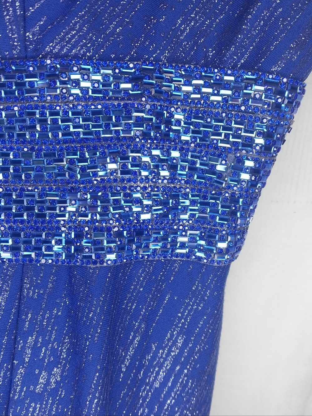 Mac Duggal Royal Blue Cassandra Stone V-Neck Maxi Prom Dress - Picture 5 of 16